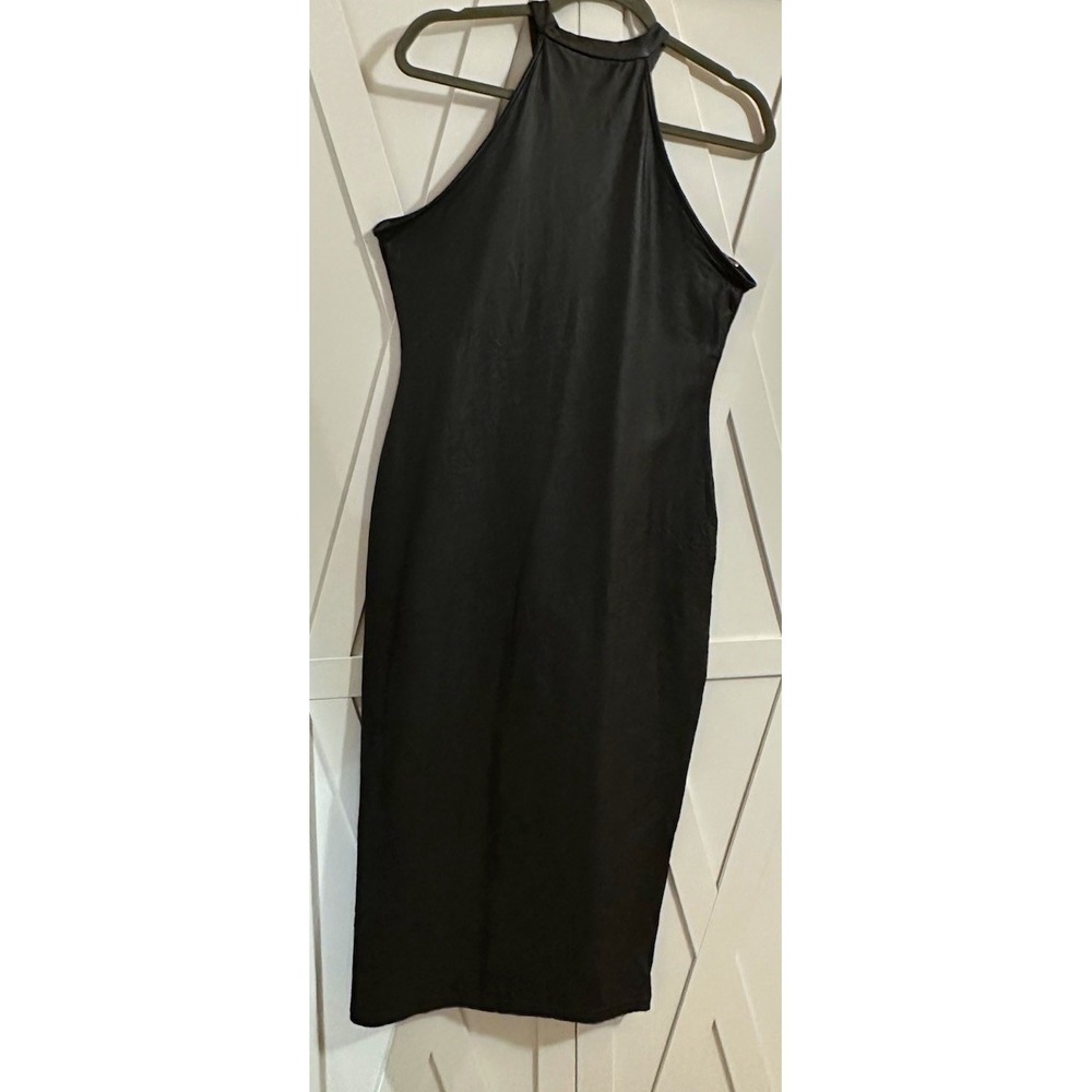 PrettyLittleThing Women's Black Solid Bodycon Midi High Neck Sleeveless Satin L
